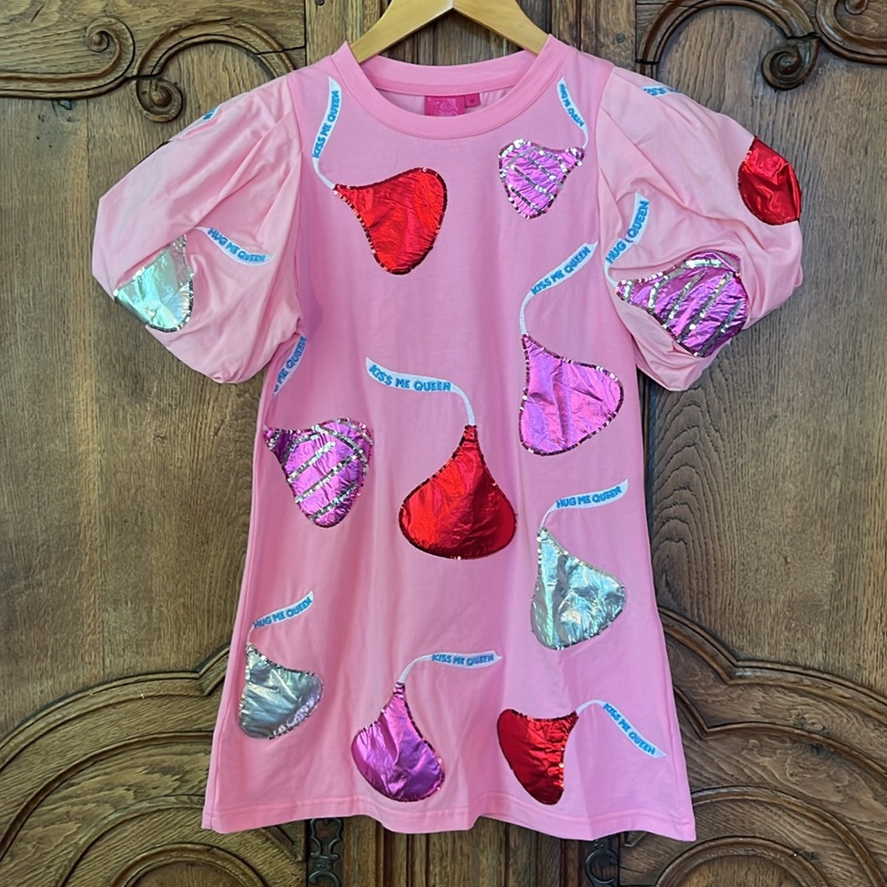 Queen Of Sparkles Kids Pink Kiss Me Queen Poof Sleeve Dress - Picture 6 of 11